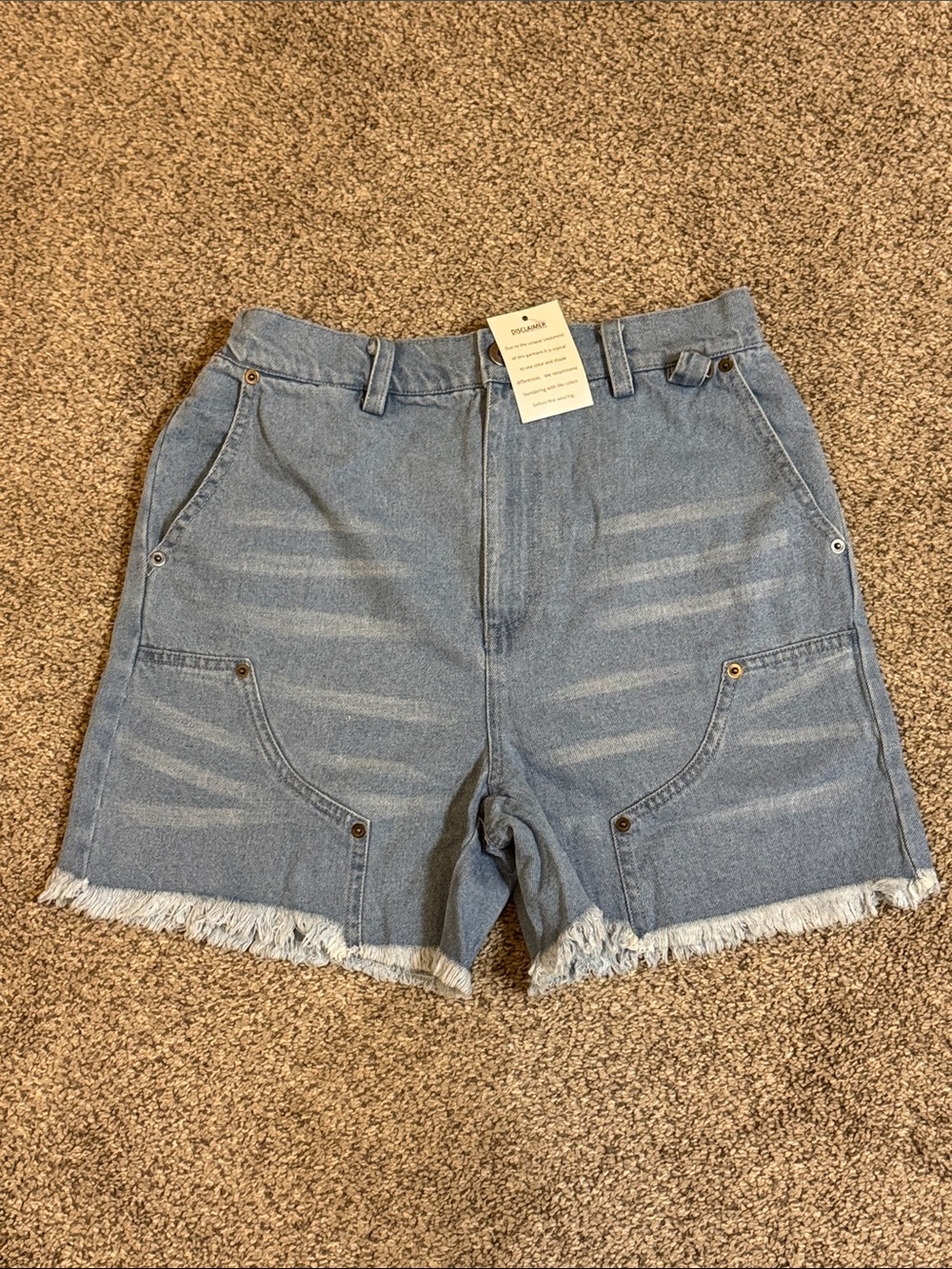 Frayed Hem Light Blue Denim High-Rise Women's Shorts